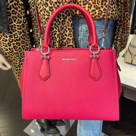 MICHAEL KORS Marilyn Medium Saffiano Leather Satchel
Dark Raspberry 
NWT - Picture 11 of 16